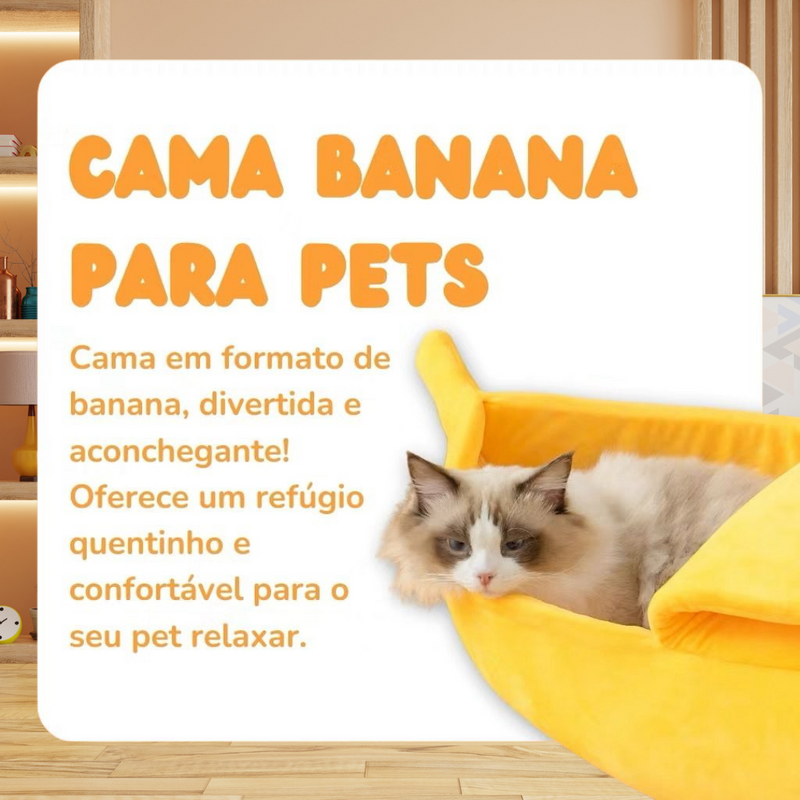 Cama temática banana da Bem Pets - o ninho mais divertido e aconchegante do seu melhor amigo!